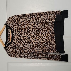 kate spade Leopard Print Fuzzy Sweater with Black Collar Hem and Cuffs